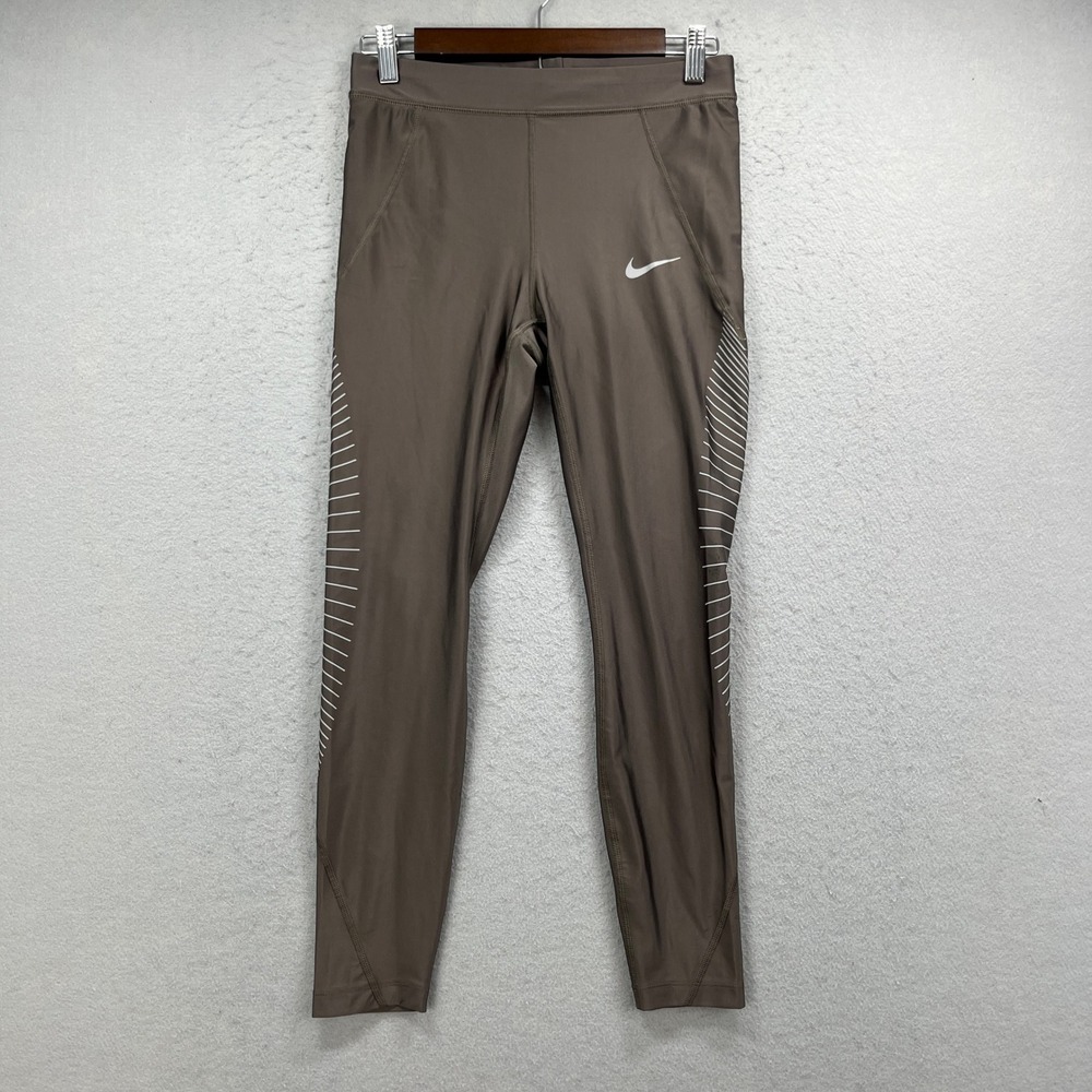 Nike Leggings Womens Medium Brown Dri-FIT Reflective Striped Running Athleisure